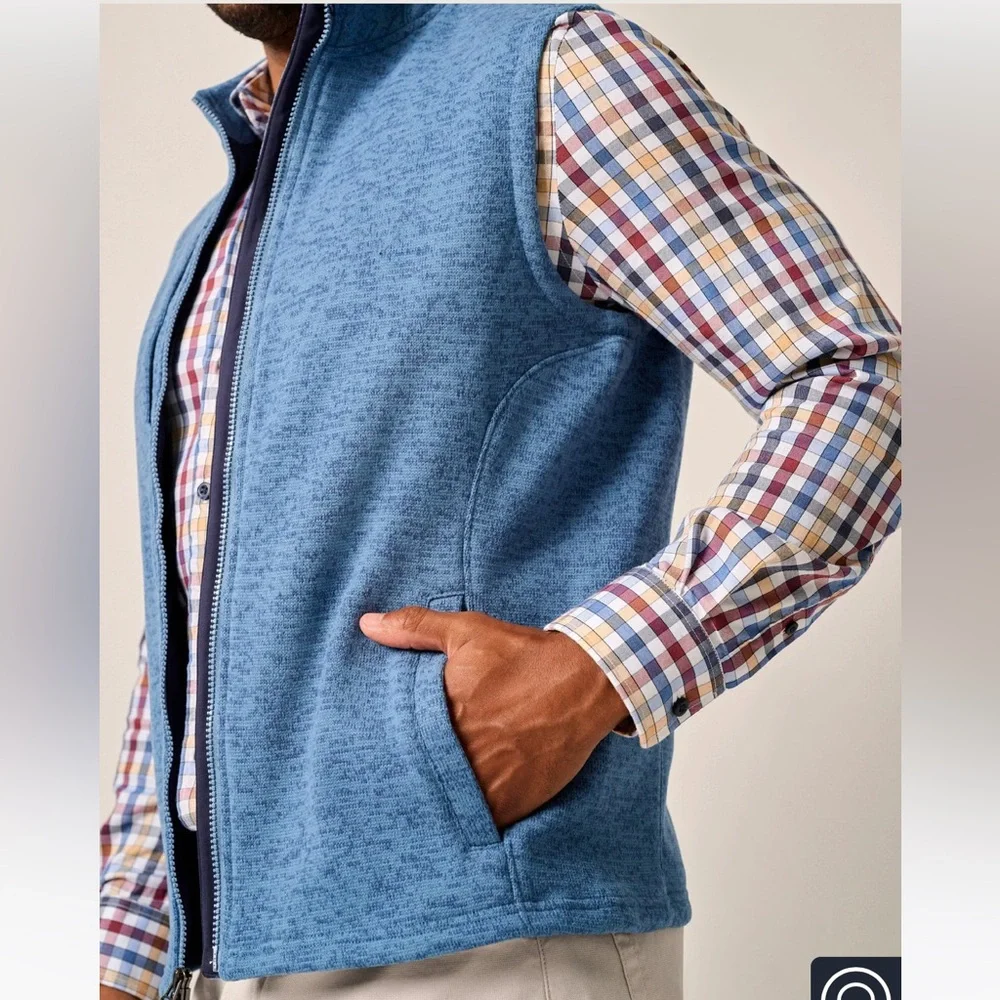 Johnnie-O Denalis Double-Zip Fleece Vest in Tide Blue w 3 Pockets Sz Medium